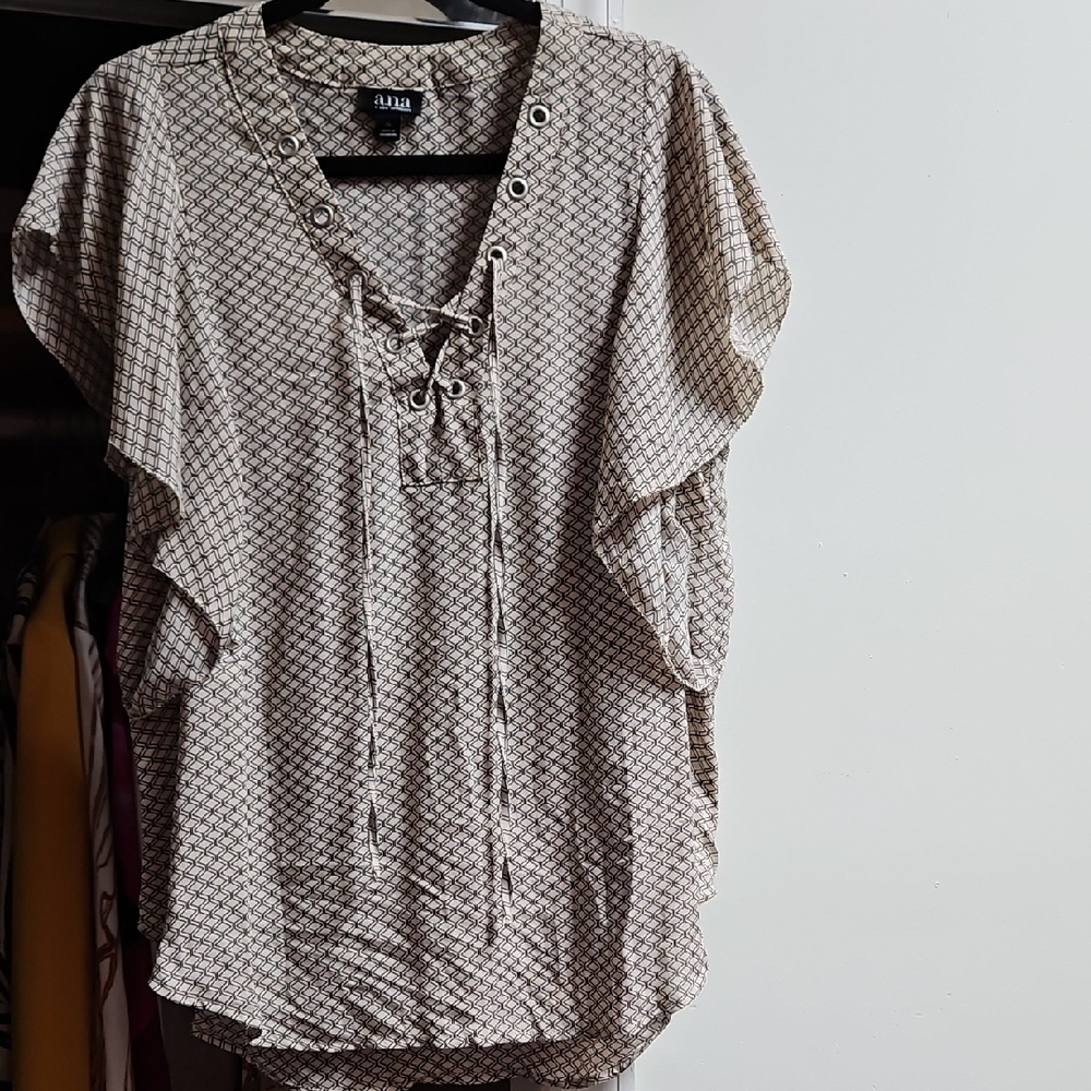 ANA Beige Geometric Blouse